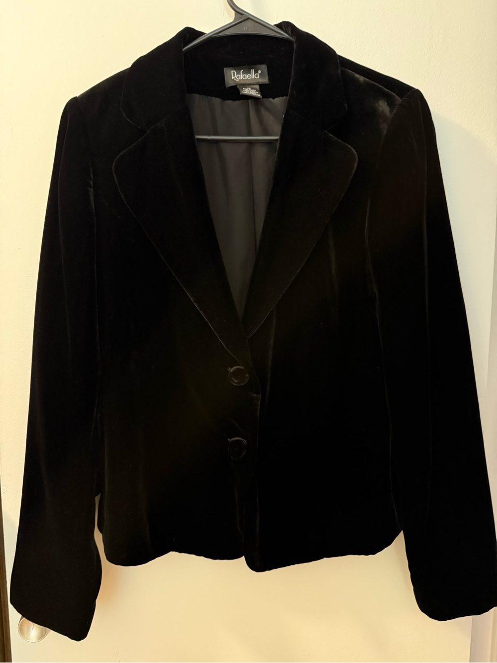 Rafaella Black Velvet Blazer Cropped Tailored Jacket Size 10 90s